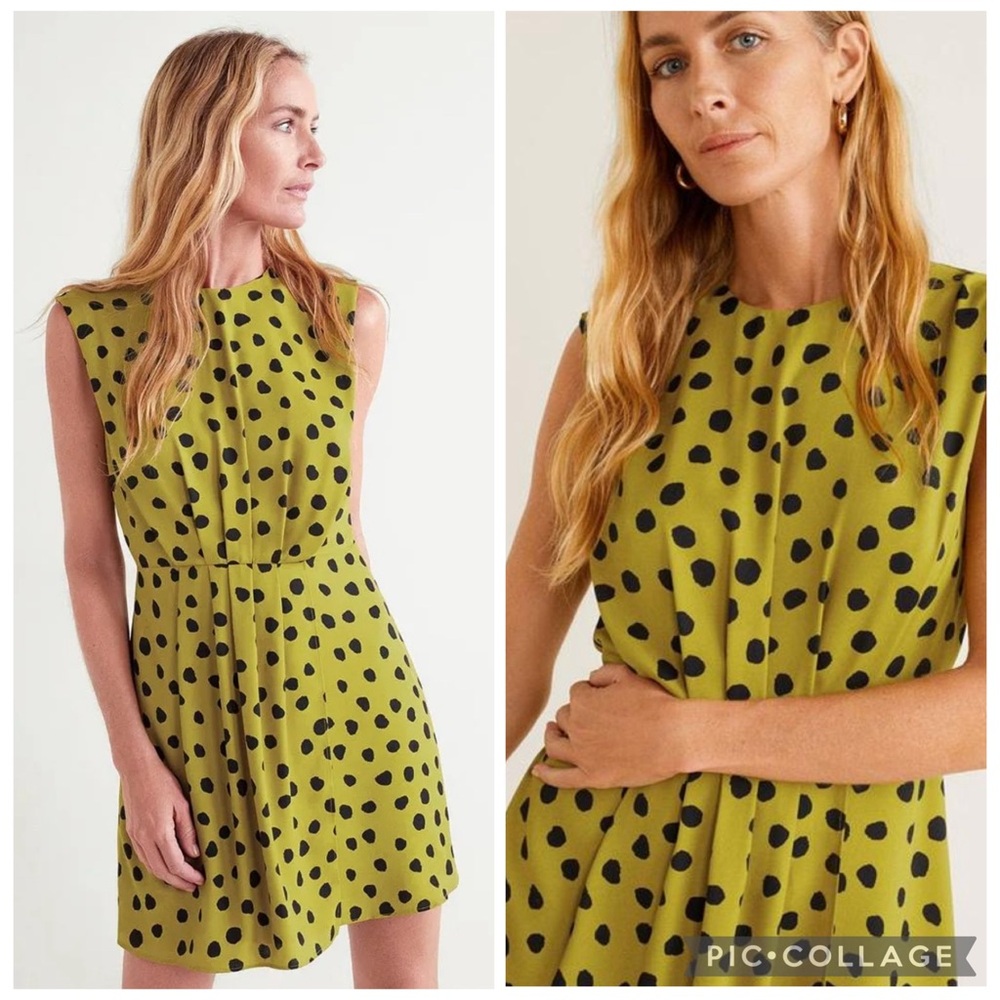 Mango Sleeveless Polka Dot Mini Sheath Dress 4 Green Contemporary Statement MNG